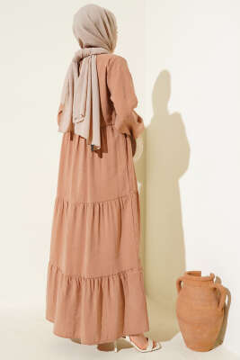 Gizli Yarım Düğmeli Kat Kat Elbise Latte - Elbise