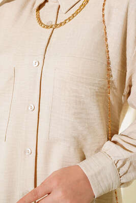 Göğsü Çift Cepli Salaş Gömlek Bej - Gömlek