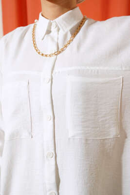 Göğsü Çift Cepli Salaş Gömlek Ekru - Gömlek