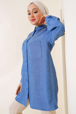 Göğsü Çift Cepli Salaş Gömlek İndigo 