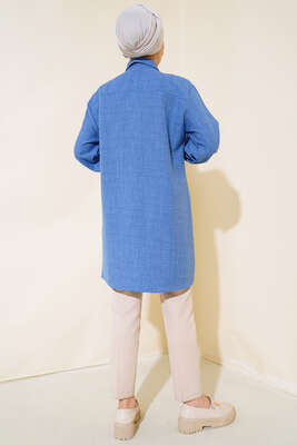 Göğsü Çift Cepli Salaş Gömlek İndigo - Gömlek