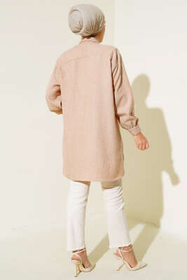 Göğsü Çift Cepli Salaş Gömlek Krem - Gömlek