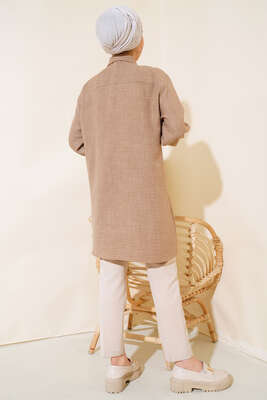 Göğsü Çift Cepli Salaş Gömlek Latte - Gömlek