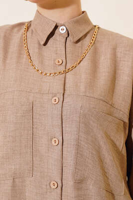 Göğsü Çift Cepli Salaş Gömlek Latte - Gömlek