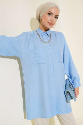 Göğsü Çift Cepli Salaş Gömlek Mavi - Gömlek