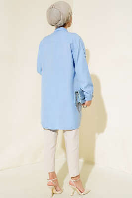 Göğsü Çift Cepli Salaş Gömlek Mavi - Gömlek