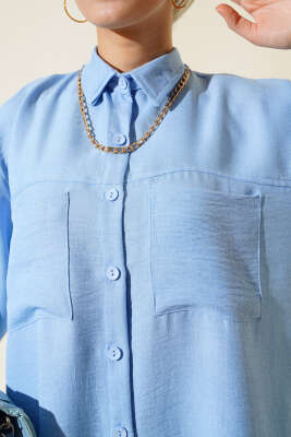 Göğsü Çift Cepli Salaş Gömlek Mavi - Gömlek