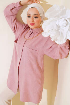 Göğsü Çift Cepli Salaş Gömlek Pudra 