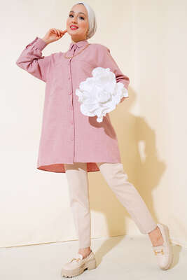 Göğsü Çift Cepli Salaş Gömlek Pudra - Gömlek