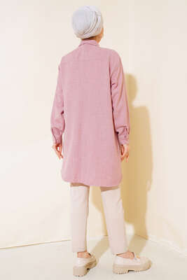 Göğsü Çift Cepli Salaş Gömlek Pudra - Gömlek