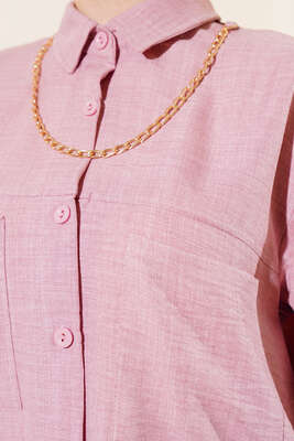 Göğsü Çift Cepli Salaş Gömlek Pudra - Gömlek