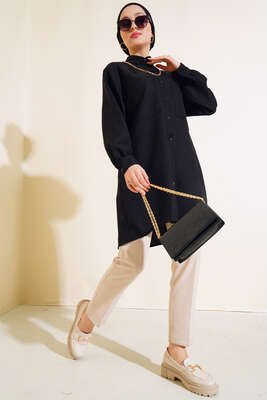 Göğsü Çift Cepli Salaş Gömlek Siyah - Yılın Fırsatı