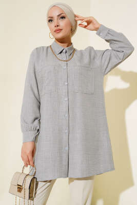 Göğsü Çift Cepli Salaş Gömlek Taş 