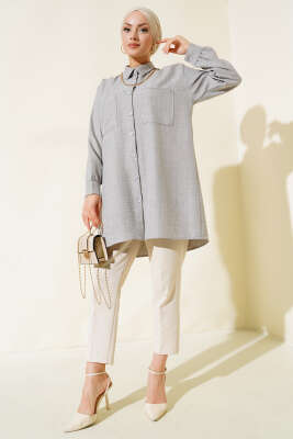 Göğsü Çift Cepli Salaş Gömlek Taş - Gömlek