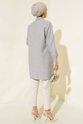 Göğsü Çift Cepli Salaş Gömlek Taş - Gömlek