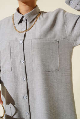 Göğsü Çift Cepli Salaş Gömlek Taş - Gömlek