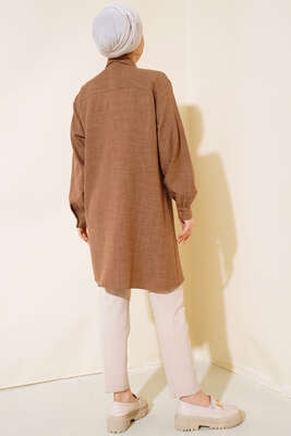 Göğsü Çift Cepli Salaş Gömlek Vizon - Gömlek