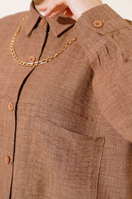 Göğsü Çift Cepli Salaş Gömlek Vizon - Gömlek