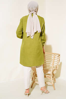 Göğsü Çift Cepli Salaş Gömlek Yağ Yeşili - Gömlek