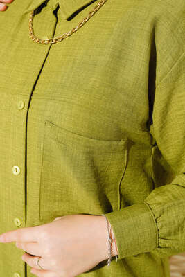 Göğsü Çift Cepli Salaş Gömlek Yağ Yeşili - Gömlek