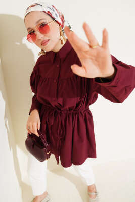Göğüs Büzgülü Bel Tünelli Gömlek Bordo 