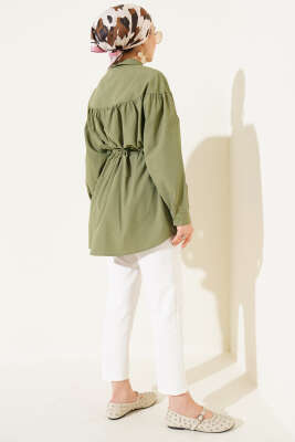 Göğüs Büzgülü Bel Tünelli Gömlek Çağla Yeşili - Gömlek