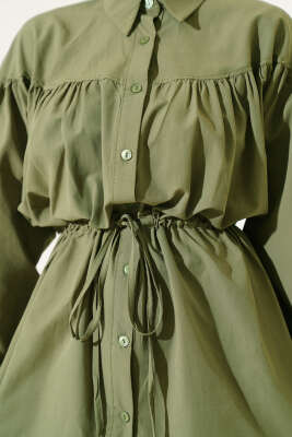 Göğüs Büzgülü Bel Tünelli Gömlek Çağla Yeşili - Gömlek