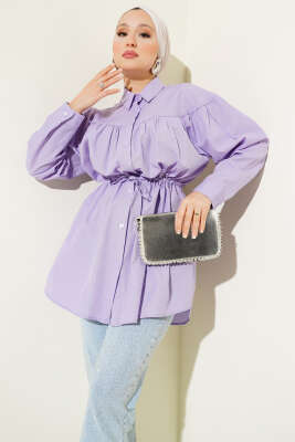 Göğüs Büzgülü Bel Tünelli Gömlek Lila 