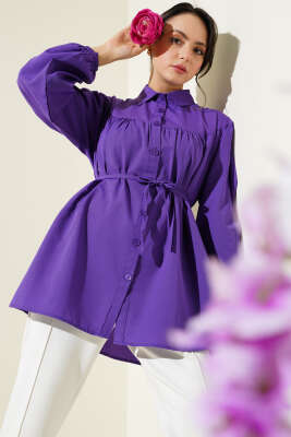 Göğüs Büzgülü Gömlek Mor