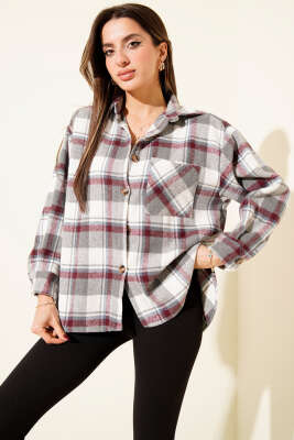 Göğüs Cepli Ekoseli Oduncu Gömlek Gri - TİLLE