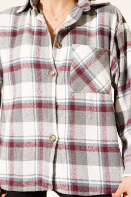 Göğüs Cepli Ekoseli Oduncu Gömlek Gri - Kadın Giyim Modelleri