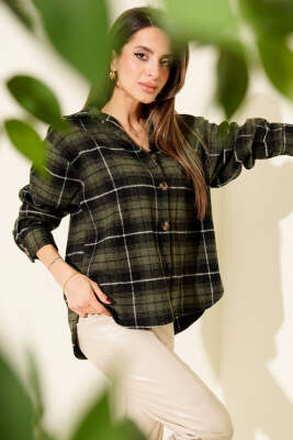 Göğüs Cepli Ekoseli Oduncu Gömlek Haki - TİLLE