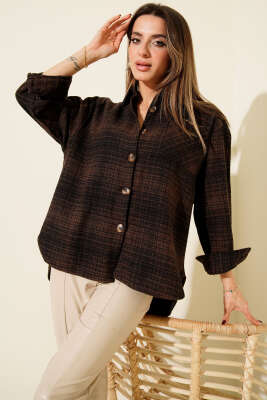 Göğüs Cepli Ekoseli Oduncu Gömlek Kahve - TİLLE