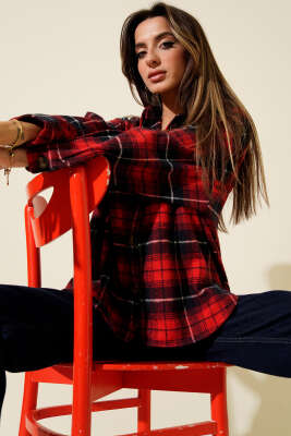 Göğüs Cepli Ekoseli Oduncu Gömlek Kırmızı - TİLLE