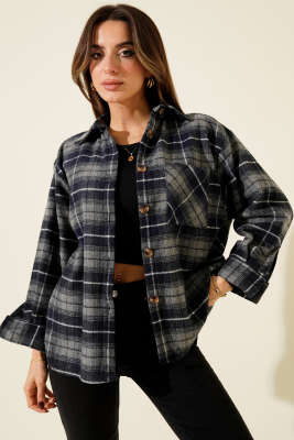 Göğüs Cepli Ekoseli Oduncu Gömlek Lacivert - TİLLE