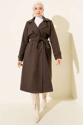 Göğüs Parça Detaylı Kaşe Kaban Kahve