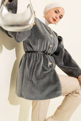 Gold Düğmeli Kemerli Goldfox Ceket Füme