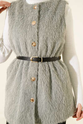 Gold Düğmeli Kemerli Sakallı Yelek Gri - Yelek