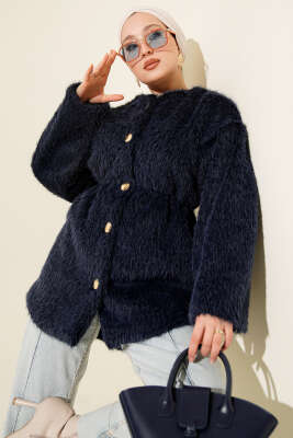 Gold Düğmeli Sakallı Kaban Lacivert