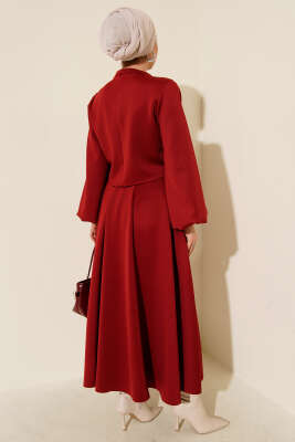 Gül İşlemeli Etekli İkili Takım Bordo - İkili Takım