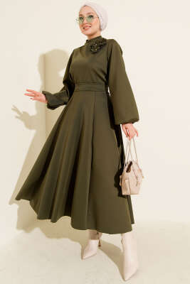 Gül İşlemeli Etekli İkili Takım Haki 