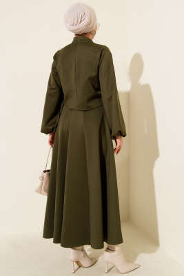 Gül İşlemeli Etekli İkili Takım Haki - İkili Takım