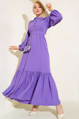 Güpürlü Bebe Yaka Elbise Lila 