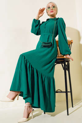 Güpürlü Bebe Yaka Elbise Zümrüt 