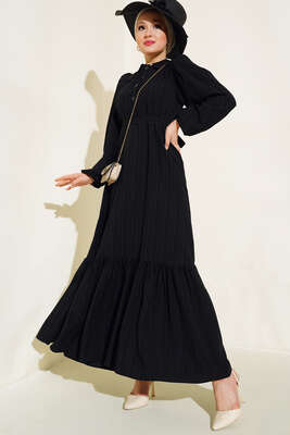 Güpürlü Bebe Yaka Elbise Siyah 