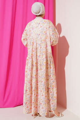 Hakim Yaka Çiçekli Kat Elbise Pembe - Elbise