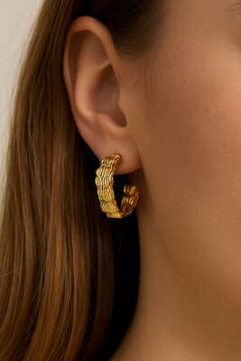 Hasır Dokulu Kalın Halka Küpe Gold - KONYALI BİJUTERİ