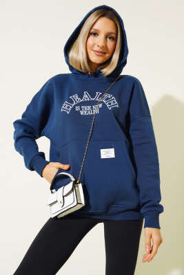 Health Nakışlı Üç İplik Sweatshirt Lacivert - DİVON