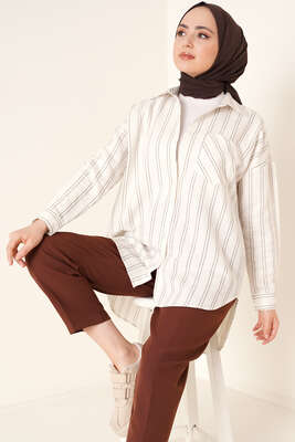 İnce Çizgili Gömlek Haki