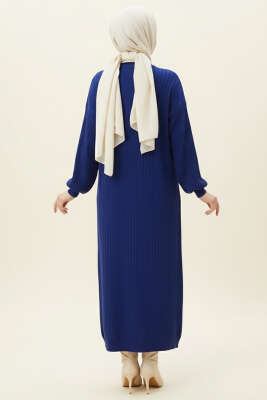 İnce Çizgili Salaş Triko Elbise Lacivert - Elbise